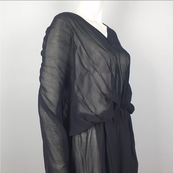 Zimmerman Size 1 (US 6) Black Sheer Short Dress Pleated V Neck Long Sleeves - Picture 4 of 7